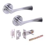 HANDLEZONE® Zena Privacy Lever On Round Rose Door Handles, with Privacy Latch, for Bathroom, Toilet, WC Doors, 1 Set - Satin Chrome