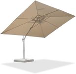 PURPLE LEAF 2.7 X 3.5 M Garden Cantilever Parasol, Large Rectangular Patio Umbrella with White Frame, Crank Handle and Tilt for Balcony and Outdoor, Beige