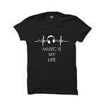 RS PRINT Music is My Life Printed Black Man's T-Shirts | Printed T Shirts for Men (Medium)