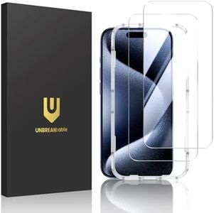 UNBREAKcable 2 Pack Screen Protector for iPhone 15 Pro Max, Military-Grade Shatterproof Tempered Glass [9H+ Hardness] [Easy Installation Frame] [99.99% HD Clear] for Apple iPhone 15 Pro Max