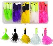 Marabou Jigs Fishing Lure Kit - 15PCS/25PCS Feather Hair Jig Hooks with Marabou Chenille for Panfish Bass Walleye Trout Ice Fly Fishing 1/8 1/16 1/32oz Random Color