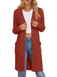 MEROKEETY Women's 2024 Long Sleeve Cable Knit Long Cardigan Open Front Button Sweater Outerwear, Rust, Medium