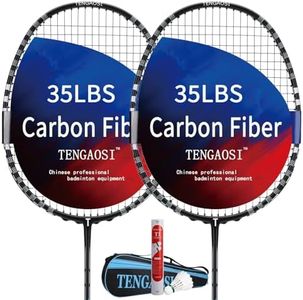 TENGAOSI Professional Badminton Racket Set of 2 Unisex-Adult ，The Racket is Made of Carbon Fiber High Tension Pre Strung Racquets(Black)