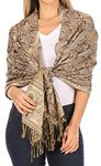 Sakkas 16125 - Kalin Long Wide Woven Patterned Fringe Tassel Pashmina Shawl/Scarf - Brown/Beige - OS