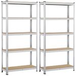 Yaheetech 2PCS 5 Tier Garage Shelving Units Heavy Duty Metal Storage Shelves Shed Utility Rack, 90 x 30 x 180cm, 175KG Per Shelf, Silver