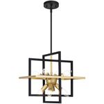 Yiisem Small Metal Lantern Chandeliers, 8-Light Modern Geometric Pendant Light Fixture, Industrial Black and Champagne Gold Hanging Chandelier for Living Room Kitchen Island Foyer Hallway Farmhouse