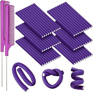 60 Pieces Flexi Rods Flexible Curling Rods Hair Curlers Rollers Twist Flexi Rods Hair Curlers Set No Heat Hair Rods Rollers Flexible Rods for Long Short Hair Women Girls (Purple, 0.3 x 7 Inch)