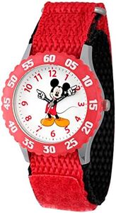 Disney Mickey Mouse Kids' Bezel Stainless Steel Time Teacher Analog Nylon Strap Watch, Red, Children's Watches