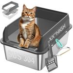 Stainless Steel Litter Box, Stainless Steel Cat Litter Box with Lid, Enclosed Litter Box for Big Cats, XL Large Metal Litter Box with High Sided, Non-Sticky, Anti-Leakage, Easy Cleaning (X-Large)