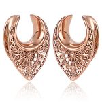 Casvort 2 PCS Hypoallergenic 316 Stainless Steel Floral Saddle Hangers Tunnels Reverse Saddle Gauges Piercing Body Jewelry 8mm-30mm, 00G (10mm), Stainless Steel, sandstone