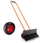 GYMAX Snow Shovel, 76cm Snow Pusher with Wheels, Height Adjustable Handle with Foam Cover, Heavy Duty Ergonomic Snow Removal Equipment for Driveway Backyard Pavement