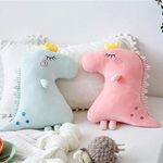 Peach Cuddle Cute Dinosaur Shaped Velvet Fur Cushion for Kids Room, Living Room, Bedroom, Luxury Furnishing, Throw Pillow (16x16 inch, Pink & Blue) - Pack of 2