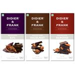 Didier & Frank Chocolate 85% Dark 50g, Hazelnut Dark 50g, Almond Dark 50g, Pack of 3 (Chocolate Gift Pack) (Keto,Vegan)