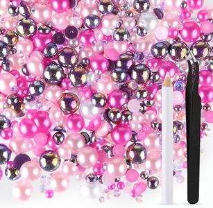 ASTARON 50g Mezcla de diamantes de imitación con reverso plano Medias perlas para manualidades Tamaño mixto 3 mm-10 mm, Perlas con reverso plano para vasos de bricolaje Tazas(Serie Rosa Roja)