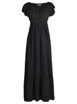 Anna-Kaci Womens Boho Peasant Ruffle Stretchy Short Sleeve Maxi Long Dress, Black, XXL