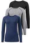 Star Vibe 3 Pack Dry Fit Long Sleeve Tshirt for Women Moisture Wicking Long Sleeve Tee Outdoor Compression Running Workout Tops Black/Grey/Navy S