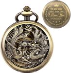 SIBOSUN Personalized Pocket Watch Engraved Skeleton Mechanical to Son Gift Birthday Dragon Phoenix Menss