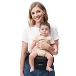 Momcozy CPC-Certified Baby Hip Carrier - Adjustable Waistband with Original 3D Belly Protector & Ergonomic EVA Massage Board, Various Pockets for Newborns to Toddlers up to 45lbs (Black, Large)