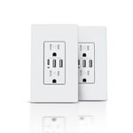 TOPELER USB Outlet Receptacle, 3-Port USB C Wall Outlet, 30W 6.0A USB Charging Power Outlet, 15 Amp Tamper-Resistant Receptacle, UL Listed, Screwless Wall Plate Included, White, 2Pack