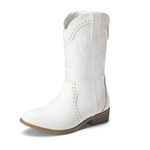 DREAM PAIRS Boys Girls Cowgirl Cowboy Western Boots Mid Calf Riding Shoes,Size 6 Big Kid,White,SDBO2222K