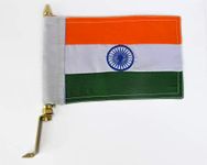 Indian (National) Metal Embroided car Flag with Golden Metal Rod for car Dashboard car Bonnet (with Metal Rod)