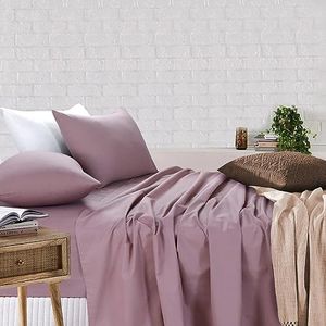 Amsons Bed Sheets - 100% Cotton Bedding & Linen - King Bed Sheets Set - Extra Deep Fitted Sheet & Flat Sheet & 2 Pillowcases - Dusky Pink (4PCs, King)