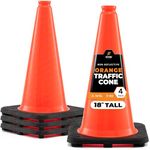 Xpose Safety 18 Inch Orange Traffic Cones, 4-Pack - Multipurpose PVC Plastic Safety Cone for Parking, Soccer, Caution, Kids and Construction