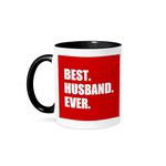 3dRose Mug_179724_4 Red Best Husband Ever White Text Anniversary Romantic Gift for Him Two Tone Black Mug, 11 oz, Black/White