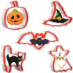 Halloween Cookie Cutters Set 5 Piece Halloween Biscuit Cutters Stainless Steel with Protective Silicone Edge for Baking - Pumpkin, Bat, Ghost, Cat and Witch Hat