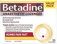 Betadine Anaesthetic Lozenges Triple Action Sore Throat Lozenges Numbs a Painful Sore Fast, Honey and Lemon Flavour, 36 Pack