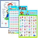 3 Pieces Educational Posters, ICEBLUEOR Laminated Wall Chart Number Senses and Alphabet Posters, Kids Room Classroom Decoration