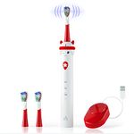 JTF Kids Electric Toothbrush-for Ages 3-12, Rechargeable Electric Toothbrushes, Wireless Fast Charge & Long Battery Lasting for 60 Days,with Smart Timer 3 Modes & 2 Kids Size Brush Heads, Red