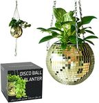 SCANDINORDICA Disco Ball Planter – Disco Ball Plant Hanger, Mirror Disco Planter with Chain and Macrame Rope, Hanging Planters for Indoor Plants | Disco Ball Decor - 6 inch Gold