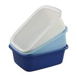 Qqbine 16 Quart Rectangle Plastic Dishpan Tub, Deep Blue Light Blue White, 3 Packs