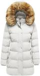 WenVen Women's Winter Parka Jacket Warm Puffer Coat with Faux Fur Hood (White, 2XL)