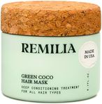 Remilia Hair Mask for Dry Damaged Hair and Growth - Deep Conditioning Hair Mask with Coconut Oil, Green Tea, Avocado, & Castor Oil - Hydrating & Soothing Vegan Protein Conditioner, 200ml