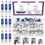 Swpeet 100Pcs 4 Sizes 3 in 1 Furniture Connecting Cam Lock Eccentric Wheels with Blue Dowel Pre-Inserted Bolts Fastener Assortment, Furniture Connecting Lock Nut for Closets Bed Furniture Connecting