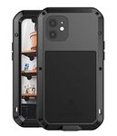 LOVE MEI for iPhone 12 Case,Heavy Duty Rugged Military Bumper Aluminum Metal+Silicone Dust/Shockproof Full Body Protection Cover with Tempered Glass for iPhone 12 (6.1 inch) (Black)