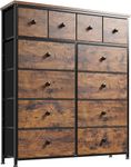 EnHomee Chest of Drawers Bedroom with12 Drawers Tall Chest of Drawers Fabric Storage Drawers for Closet, Clothes, Living Room,Wood Top & Metal Frame, Rustic Brown