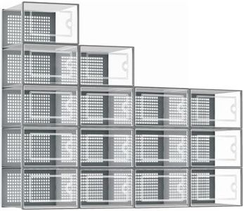 stusgo Large 15 Pack Shoe Storage Box, Clear Shoe box Plastic Stackable Shoe Organizer for Closet, Space Saving Foldable Shoe Rack Sneaker Container Bin Holder 15(33x 24x14cm)