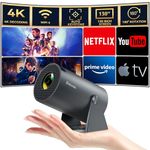 Mini Projector, Polocsh Projector WiFi6 and BT5.2, Portable Projektor 4K Support with Android 11.0, 180° Rotatable, Auto Keystone, 130″ Display and 50% Zoom,Outdoor Projector 2024 Upgrade, Steelgrey