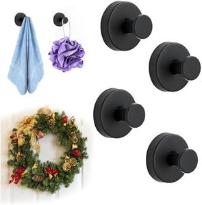 AULCTR 2026 Upgrade Suction Cup Hooks for Wreaths on Glass, Stainless Steel Waterproof No-Drill Suction Cup Hooks, Household Wreath Hanger Holder for Glass Window Door Bathroom Mirrors (Black, 4PCS)