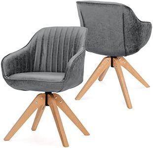 Giantex Swivel Accent Chair Set of 2, Ergonomic Armchairs with Linen Fabric Cover & Sponge Filling, Beech Wood Legs, Morden Writing Desk Chairs for Home Office, Study Room, Bedroom (Grey)