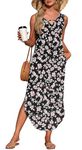 MISFAY Women's Summer Maxi Dress Sleeveless Casual Loose Long Beach Split Dresses with Pockets,Black Red Flower,XL