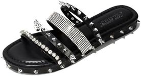 Cape Robbin Xtreme Studded Womens Sandals - Fashion Slides for Women with Spikes - Comfortable Slip-On Flat Sandals for Women - Summer Sandals for Women 2024 - Black Size 6