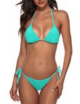 Zuvebamyo Women Two Piece Bikini Swimsuit Bathing Suits Halter Triangle Tops String Bikini Sets Lakeblue S