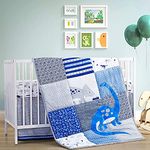 Lumono Crib Bedding Set, 3 Piece Soft Microfiber Toddler Bedding Set, Includes Comforter, Fitted Crib Sheet and Crib Skirt for Baby, Newborn (Blue Dinosaur)