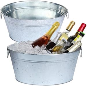 4 Gallon Galvanized Tub Ice Bucket for Parties, 2pcs Galvanized Bucket Beverage Tub Large Metal Bucket with Handles, Tin Beverage Tub Wine Beer Drink Tub Cooler for Cocktail Bar (Galvanized Buckets)