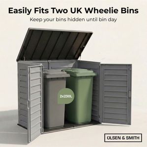 Olsen & Smith XL Wheelie Bin Storage Shed 1170L – Outdoor Plastic Garden Box for 2x 230L Bins, Tools, Bikes, Toys