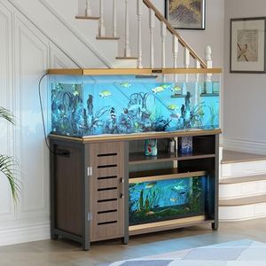 55-75 Gallon Fish Tank Stand with Power Outlets, Heavy Duty Metal Aquarium Stand with Cabinet for Fish Tank Accessories Storage, Turtle/Reptile Terrariums